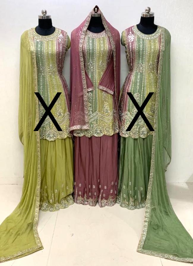 Chiffon Purple Wedding Wear Hand Work Readymade Palazzo Suit